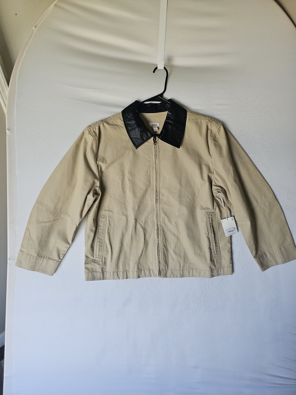 a.n.a a new approach Beige Cotton Full Zip Jacket Coat Faux Leather Collar L NWT - Picture 3 of 16